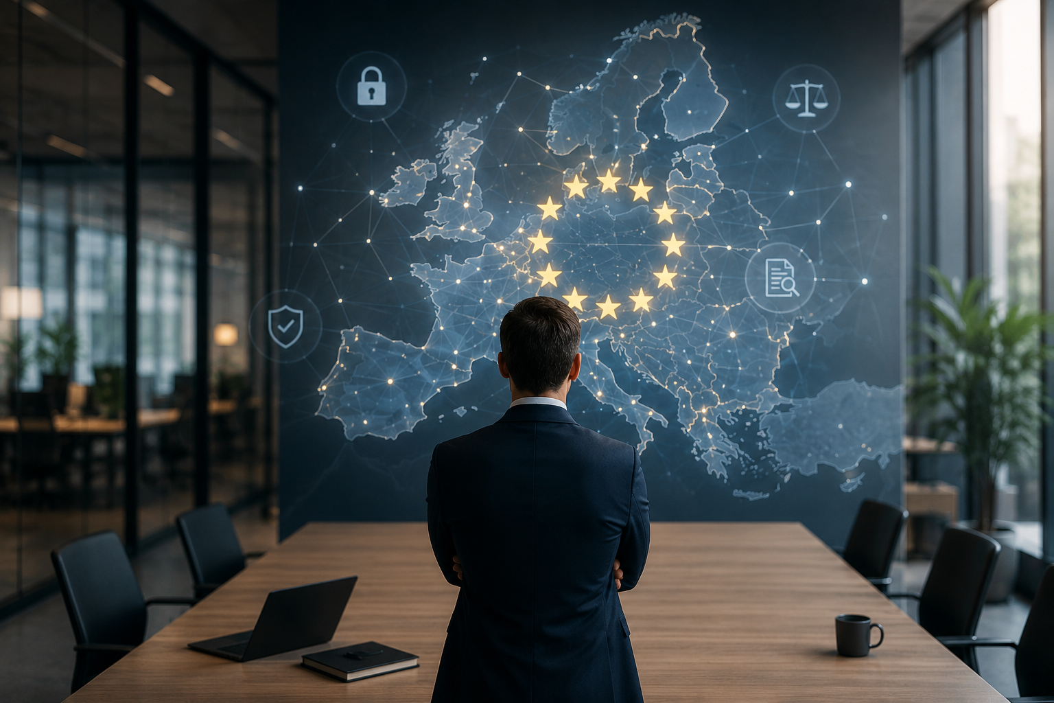 Cadre européen de gouvernance IA : traçabilité, sécurité, conformité et supervision humaine.