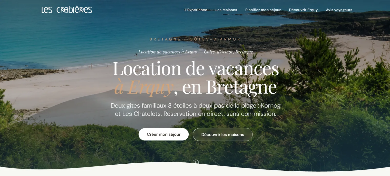 Aperçu du site lescrabieres.com : location de vacances à Erquy, en Bretagne